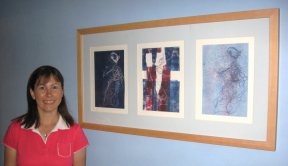 Julia Thomas and some of her artwork